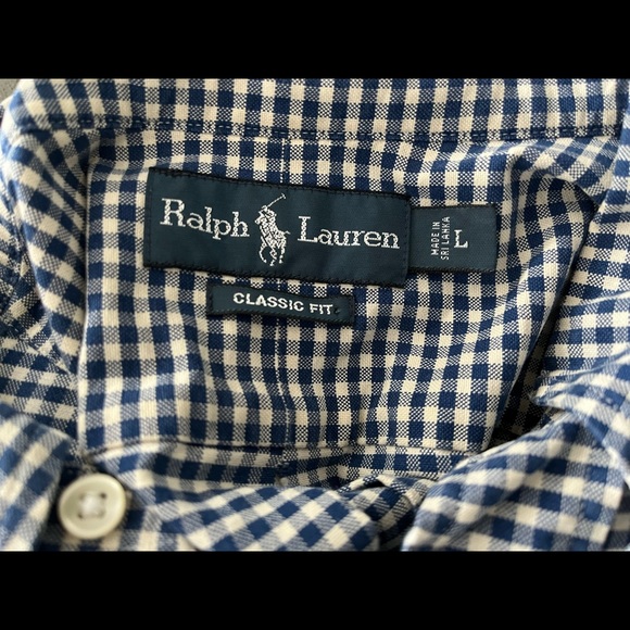 RALPH LAUREN POLO Button Down Navy Gingham Shirt - Picture 6 of 8